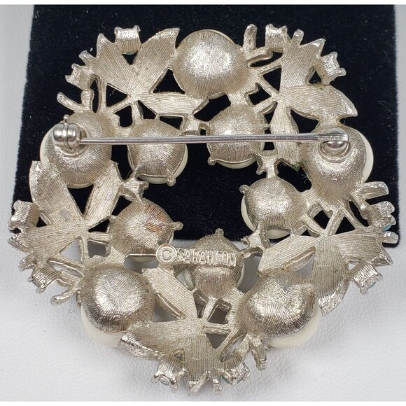 Vtg Signed Sarah Coventry 1960s Alaskan Summer Matte Turquoise Faux Pearl Brooch - Picture 8 of 11